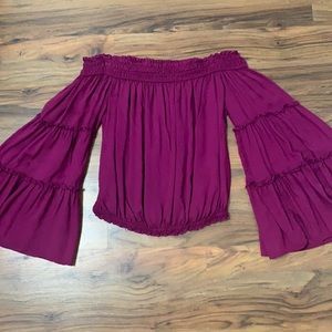 Free People Off The Shoulder Magenta S Crop Top